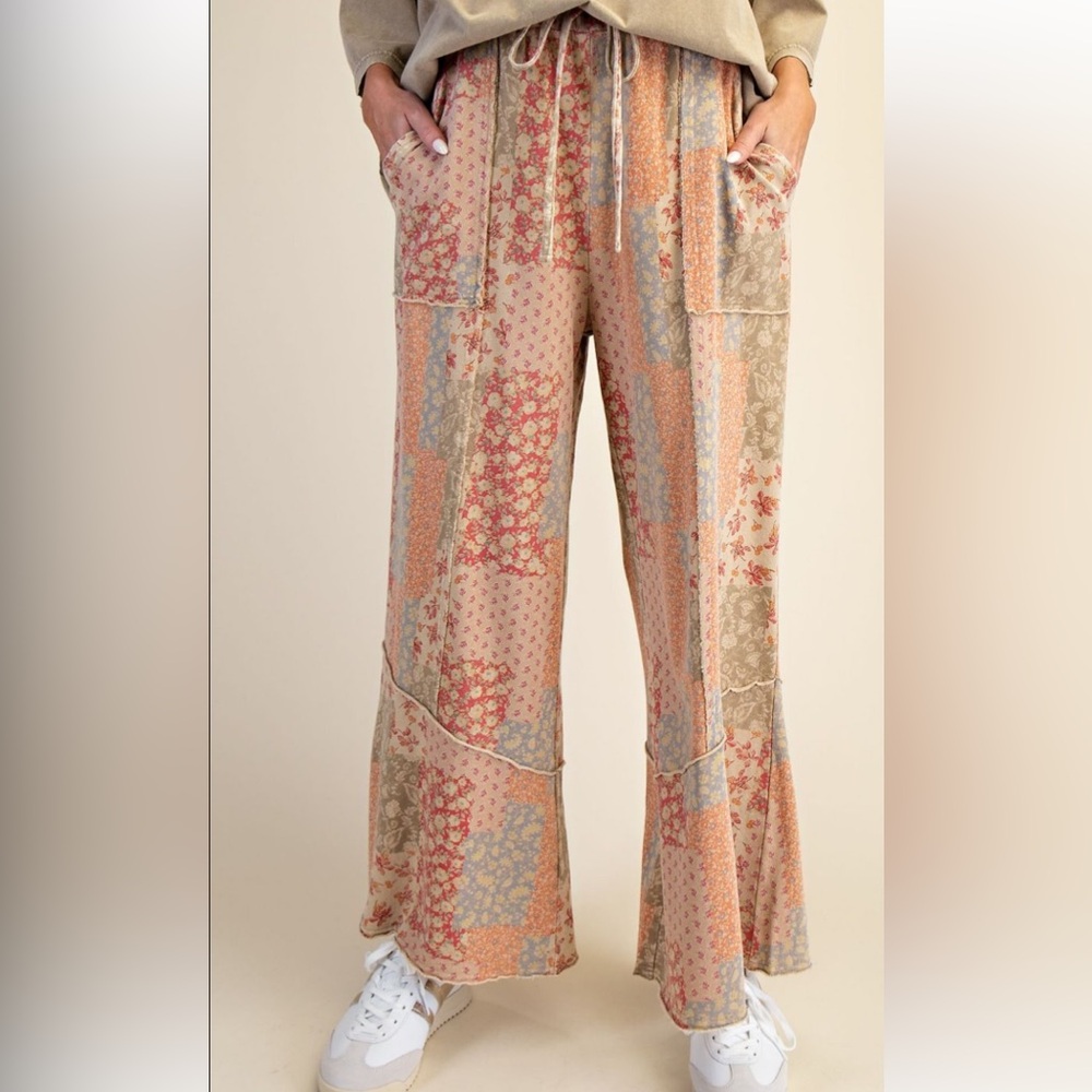 249 small - 3X ❤️ EASEL PLUS SIZE-PATCHWORK PRINT MINERAL WASHED TERRY PANTS - Picture 2 of 5